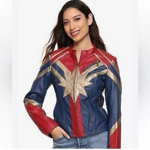 HOT TOPIC CAPTAIN MARVEL JACKET, HANDBAG, AND WALLET - Picture 1 of 7