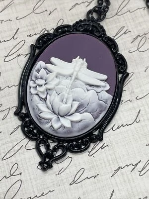 Nuevo collar gótico de cumpleaños boda cumpleaños cadena camafeo libélula negro Foto 1 de 4