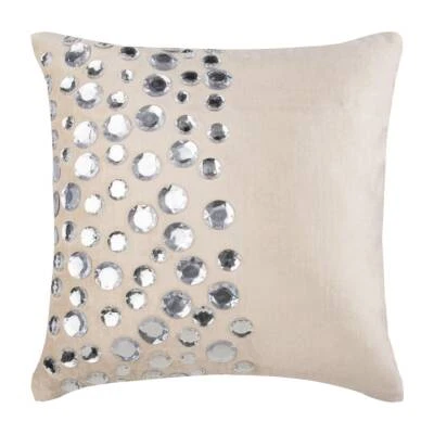 Decorative Cushion Cover Ivory 16"x16", Sofa Decor Velvet - Crystal Moonstone - Image 1 of 3