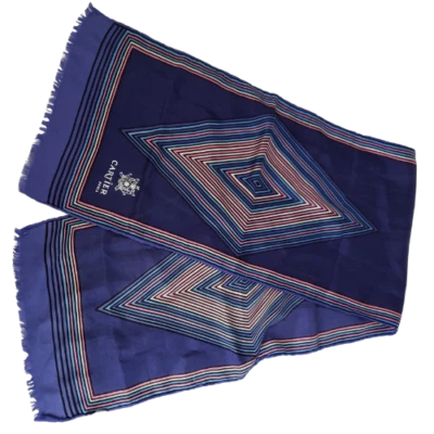 Cartier Paris Bufanda de Seda Larga Enrollada a Mano Azul Rayas 11" x 44" Hecha en Italia Foto 1 de 4
