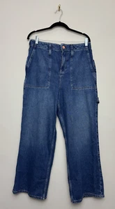 Free People Major Leagues Cuffed Jeans Size 31 Carpenter Dark Wash Cotton - Picture 1 of 9