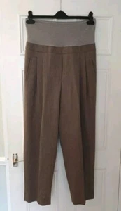 Pantalones de maternidad Fabiana Filippi UK 16 XL lana elástica marrón tiro alto plisados - Imagen 1 de 6