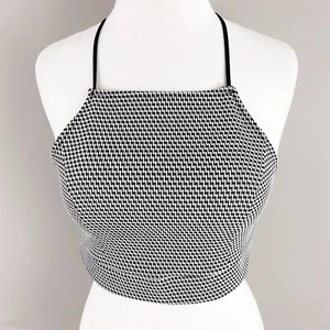 Urban Outfitters schwarz weiß gekreuzter Rücken bauchfreies Oberteil Y2K 90er Medium - Bild 1 von 3