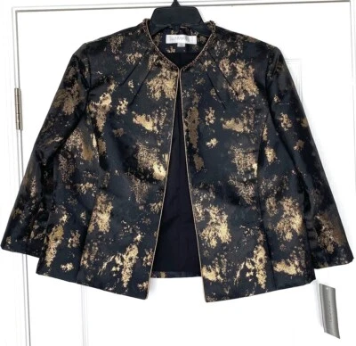 TAHARI ASL Negro Cobre Cuentas Jacquard Plisado Bolero Vestido Blazer Chaqueta 14 Foto 1 de 4