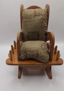 Vintage Wooden Rocking Chair Pin Cushion Sewing Thread Spool Holder - Picture 1 of 4