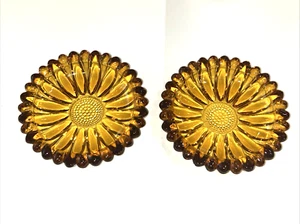 Vintage Amber Hazel Atlas Glass Ashtray Trinket Dish Daisy Sunflower 5 1/2” - Picture 1 of 11