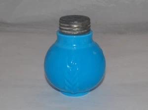 ANTIQUE BLUE OPAQUE VICTORIAN GLASS SUGAR SHAKER PATD APR E '88 - Picture 1 of 4