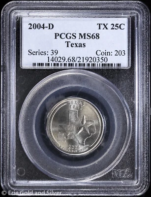 2004-D 25C Texas State Quarter PCGS MS 68 | Uncirculated UNC BU - Image 1 of 4