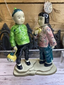 Figura niño niña asiática Gort 201-F Lin 202-F porcelana hueso jade por Sylvia Young - Imagen 1 de 9