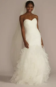 UK8/10 US6 Davids Bridal Ivory Organza Meerjungfrau Brautkleid mit Schnürung hinten - Bild 1 von 20