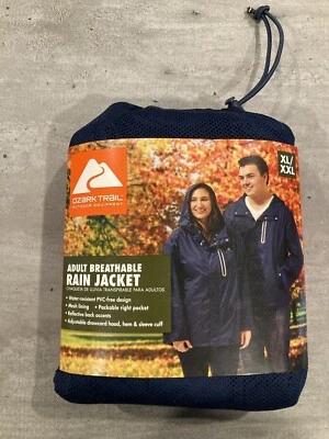 Ozark Trail - XL/XXL Adult Breathable Rain Jacket - Blue - Hood - Packable - New - Image 1 of 4