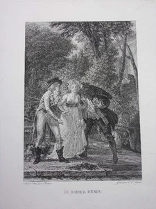 GRAVURE FRAGONARD 1840 / LE BAISER RENDU - Bild 1 von 2