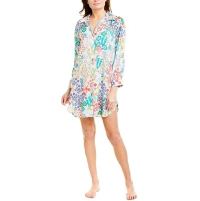 Josie Natori Lotus Bouquet Flower-Print Notch Collar Sleepshirt Multicolor L - Image 1 of 2