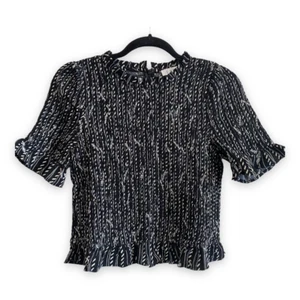 Neu mit Etikett THML kurz geschnittene Rüschenärmel Schößchen gesmockte schwarz-weiße Bluse Größe XS - Bild 1 von 9