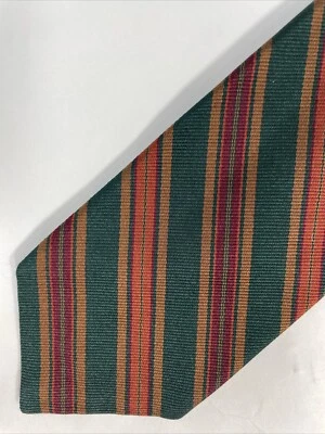 复古 Bert Pulitzer 聚酯丝绸领带条纹绿色红色 3 英寸 X 57 英寸 — 第 1/4 张图片