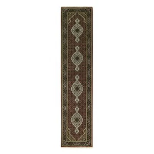 2'7 Zoll x 12'1 Zoll roter Woll- und Seideteppich Tebraz Mahi Fisch Design orientalischer Läufer Teppich G58848 - Bild 1 von 8