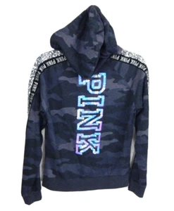 Victoria's Secret Rosa Pequeña Sudadera con Capucha Gris Camuflaje Lentejuelas Brillante Usada en Excelente Condición - Imagen 1 de 3