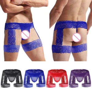 Garter Panties Men Sheer Lace Briefs Homme Underpant Ball Pouch Gay Jockstraps ^ - Picture 1 of 20