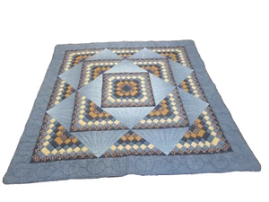 Donna Sharp Patchwork Quilt Blue Cotton Squares Queen Size 88" x 88" - Picture 1 of 8