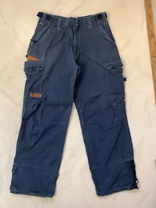 Pantaloni cargo vintage Nesi AG da uomo blu kaki paracadutista larghi Y2K 32L invecchiati - Foto 1 di 6