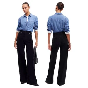 Madewell NWT The SuperWide Leg Pant in Corduroy Black Size 24 - Picture 1 of 11