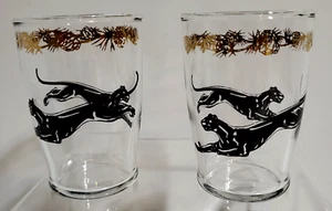 2 Vtg Panther Jaguar Juice Glasses Pair Black and Gold 4 oz Tumblers 1950s-60s - Picture 1 of 8