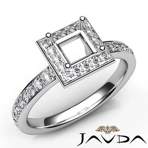 Classic Halo Princess Semi Mount Diamond Engagement Ring Platinum 950 0.45Ctw - Picture 1 of 7