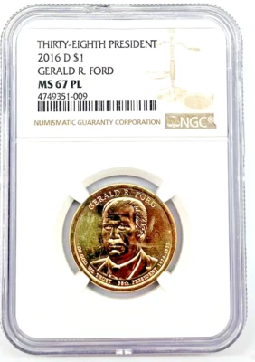2016 D $1 Gerald R. Ford Dollar NGC MS 67 PL - Image 1 of 4