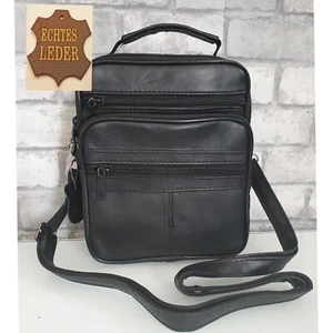 Herren Damen Umhängetasche echt Leder schwarz Handytasche Schultertasche Tasche - Bild 1 von 12