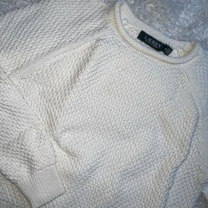 Lauren Ralph Lauren Baumwoll Strick Pullover Rundhals Damen Elfenbein Rosa Größe Medium - Bild 1 von 4