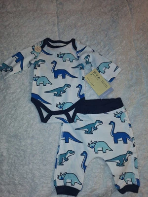 Monica + Andy Size Newborn 2 PC Set Dinosaur Print Organic Cotton Nwt (Eb3) - Image 1 of 3