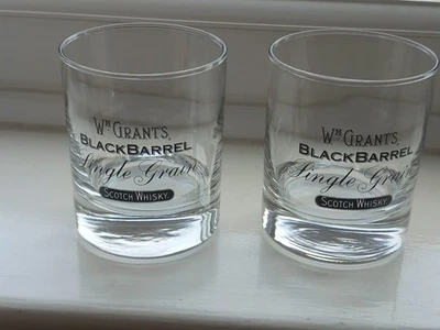 2 William Grants  Black Barrel Single Grain  Scotch Whisky Glasses - Excellent - Image 1 of 4