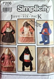 SIMPLICITY CRAFT PATTERN 7206  BUNNYS &  CLOTHES TO MAKE CUT VINTAGE 1991 - Picture 1 of 2