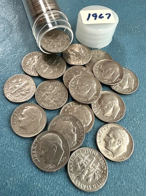 1967-P ROOSEVELT DIME ROLL NICE COINS  ***** TAKE A LQQK ***** #1 - Image 1 of 4