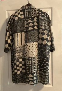 Pierre Cardin Unusual Bold Pattern Silk Shirt Large Black & Gray c1990 - Picture 1 of 6