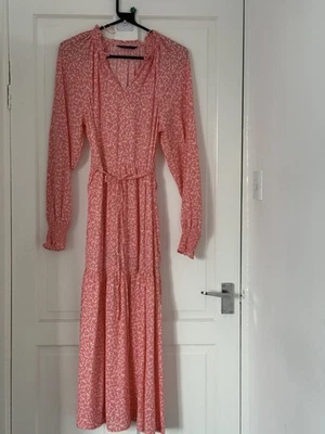 M&S Collection Pink Dress Maxi Size 8 Regular Long Sleeve V-Neck - Image 1 of 4
