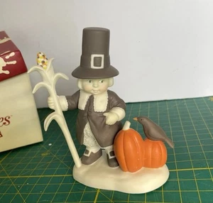 Dept 56 Snowbabies Let's Pretend "Give Thanks" Pilgrim Figure Thanksgiving 2002 - Picture 1 of 6