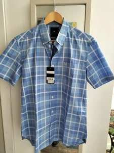 CREW CLOTHING CO. BLUE CHECK SLIM FIT COTTON SHORT SLEEVE SHIRT.SIZE S BNWT - Picture 1 of 6