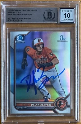 DYLAN BEAVERS SIGNED 2022 BOWMAN CHROME DRAFT REFRACTOR ROOKIE BAS BGS 10 AUTO - Image 1 of 2