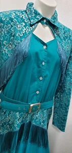 Abito Lilia Smitty DONNA 18 frange western pizzo western rodeo anni 80 VINTAGE USA - Foto 1 di 11