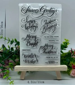 Clear Stamps Christmas Sentiments Transparent Stamp Words Font Card Making - Picture 1 of 1