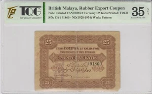 Mazuma *GN409 TQG Malaya British 1928-1934 25 Katis Rubber Coupon VF35Net - Picture 1 of 2