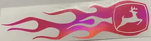 Right Pink Chrome Oil Slick John Deere Flames Decal Sticker - Foto 1 di 1