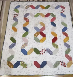 USA Handmade Lap/Throw Size Quilt- Twisted Ribbon Patchwork - 55" x 62" Blue - Picture 1 of 7