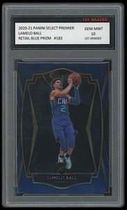 LAMELO BALL 2020-21 PANINI SELECT PREMIER BLUE PRIZM 1ST GRADED 10 ROOKIE CARD