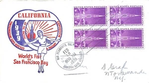 1939 FDC, #852, 3c Golden Gate Int'l Exposition, Planty #20, block of 4, #1 - Picture 1 of 2