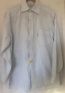 Faconnable Dress Shirt Size 4/16R Tall Striped White Blue RN 58665 Cotton Men’s - Picture 1 of 8