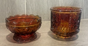 Vintage Ruby Red Glass Votive Candle Lantern (Fairy Lamp) 7" 2 Pc Bars and Stars - Picture 1 of 7