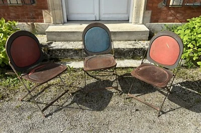 3 Chaises Pliantes Folding USA 1940 chaise Acier industrielle vintage Art Déco - Photo 1/4