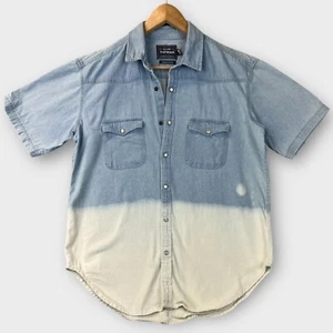 Camisa de Verano Topman Blanqueada Para Hombres M Perla A Presión Ligera Envejecida Denim Playa Vaca - Imagen 1 de 17
